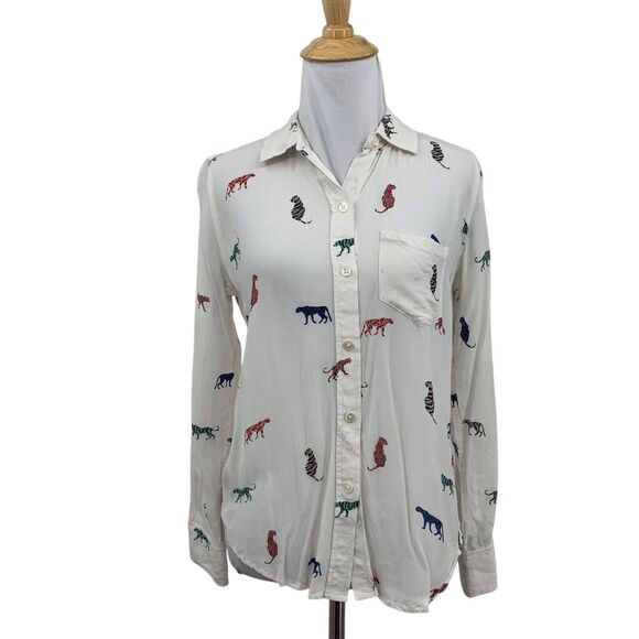 Rails Shirt Women XS Extra Small White Kathryn Wild Cats Semi Sheer Button Up - Picture 1 of 14